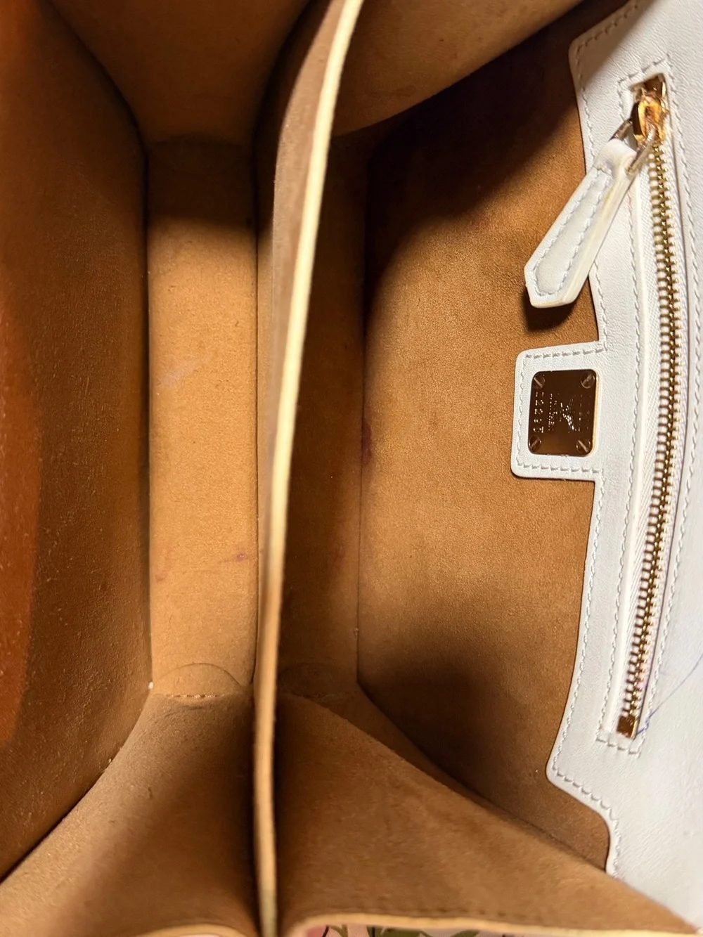 MCM Colorblock Visetos Crossbody in Cognac, Black & Cream